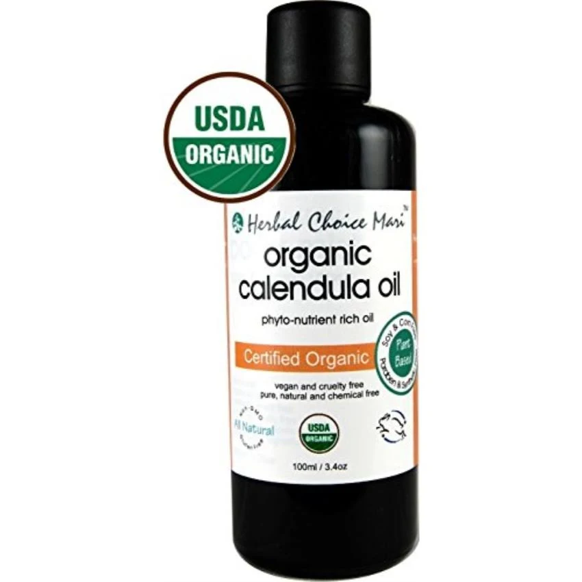 Organic Calendula Oil: Soothes Sunburned &amp; Itchy Skin, 3.4 oz. By Herbal Choice