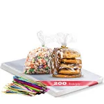 Prestee 200 Pack Clear Plastic Cellophane Bags Goodie Bags [3x4] with 4" Twist Ties, Candy Bags, Cookie Bags, Treat Bags with Ties, Clear Gift Bags, Cellophane Treat Bags (Pack of 200)