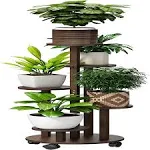 FILWH Plant Stand For Outdoor Indoor Tall Bamboo Flower Stand with Wheels Plant Shelf Pot Holder Plants Corner Display Rack for Balcony Garden Patio(Brown)