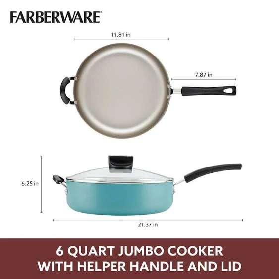 Farberware Smart Control Nonstick Jumbo Cooker with Helper Handle, 6-Quart, Black, Aluminum