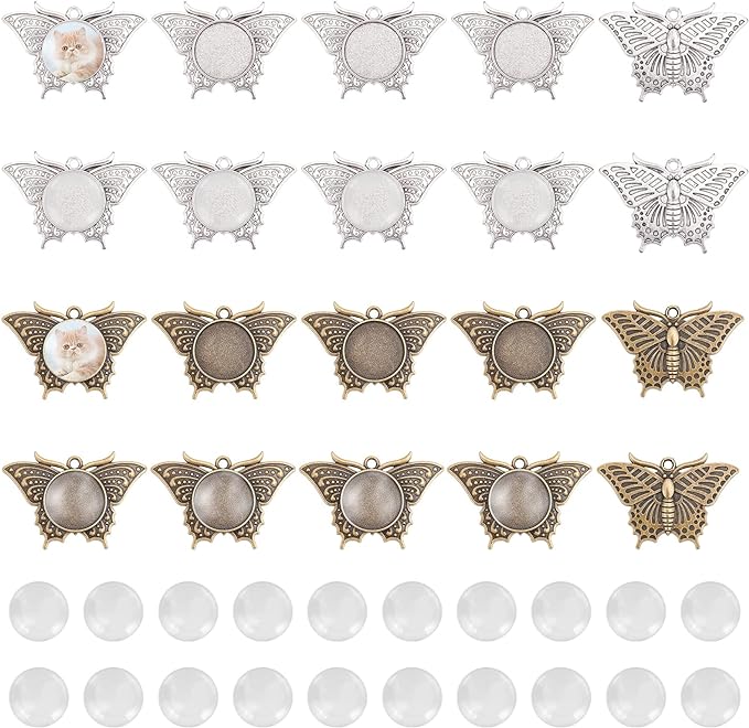  40pcs Butterfly Pendant Trays Blank Bezel 20pcs Animal Photo Charm Base and 