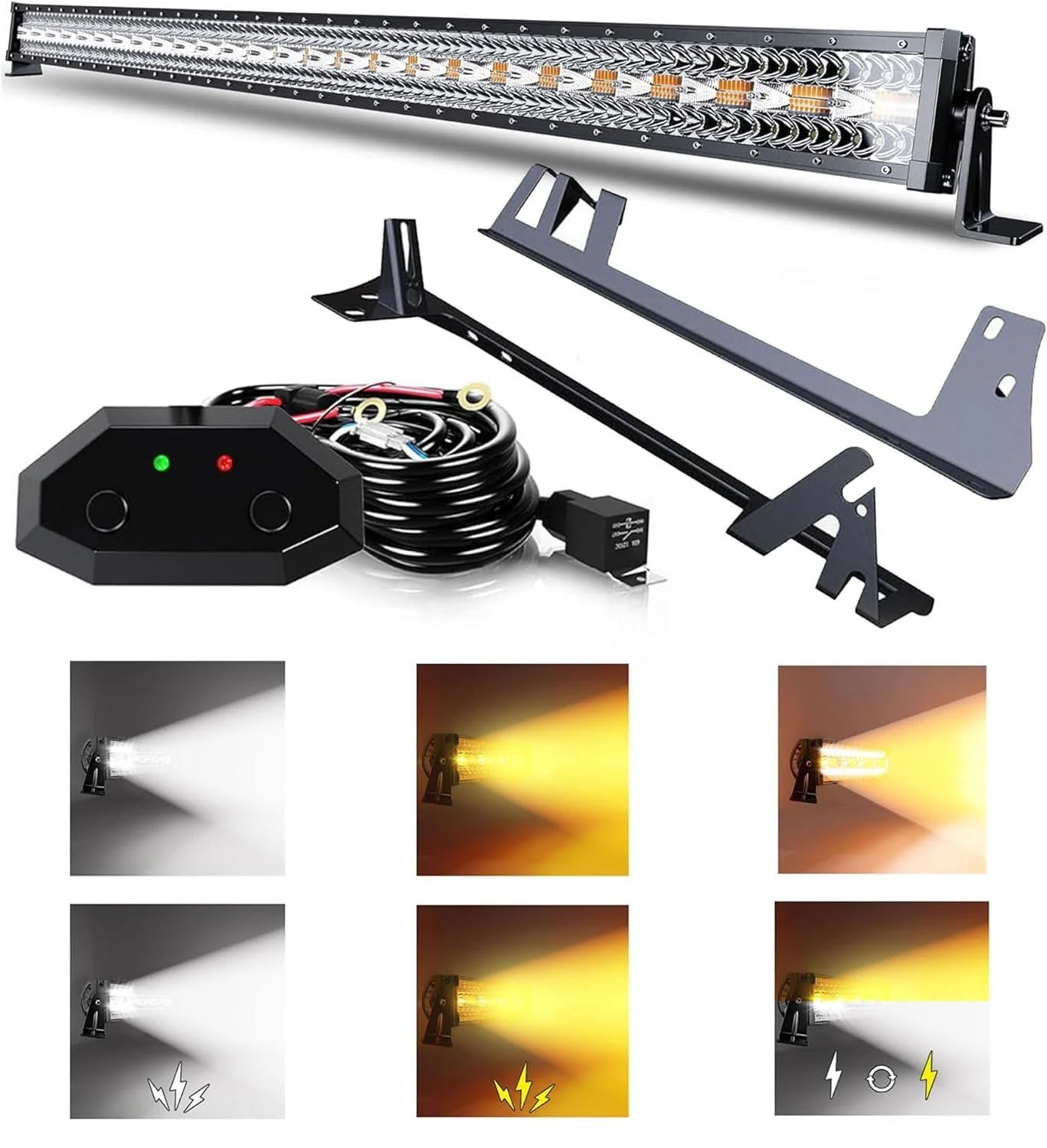 ASLONG 52 Inch 300W LED Light Bar White/Amber Flasing Strobe with Six Modes S...