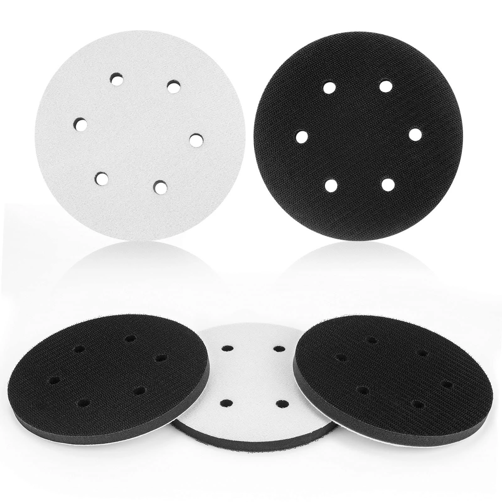 5 Pack 6 Inch 6 Hole Hook and Loop Soft Density Interface Buffer Pad