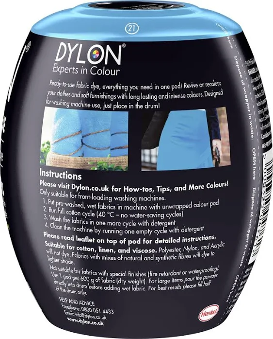 Dylon Washing Fabric Clothes Soft Furnishings Machine Dye Pod Paradise Blue 350g, 350 g (Pack of 1), 12 Ounce