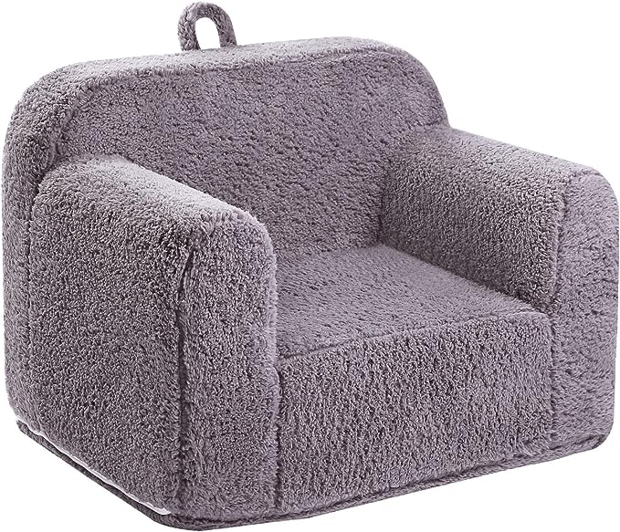 MOMCAYWEX Kids Snuggly-Soft Sherpa Chair, Cuddly Toddler Foam Chair for Boys and Girls, Grey