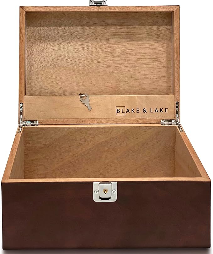 Locking Wood Storage Box - Decorative box for Home or Office - Wooden Box with Hinged Lid Keepsake Box with Lock White Oak Box with Lid and