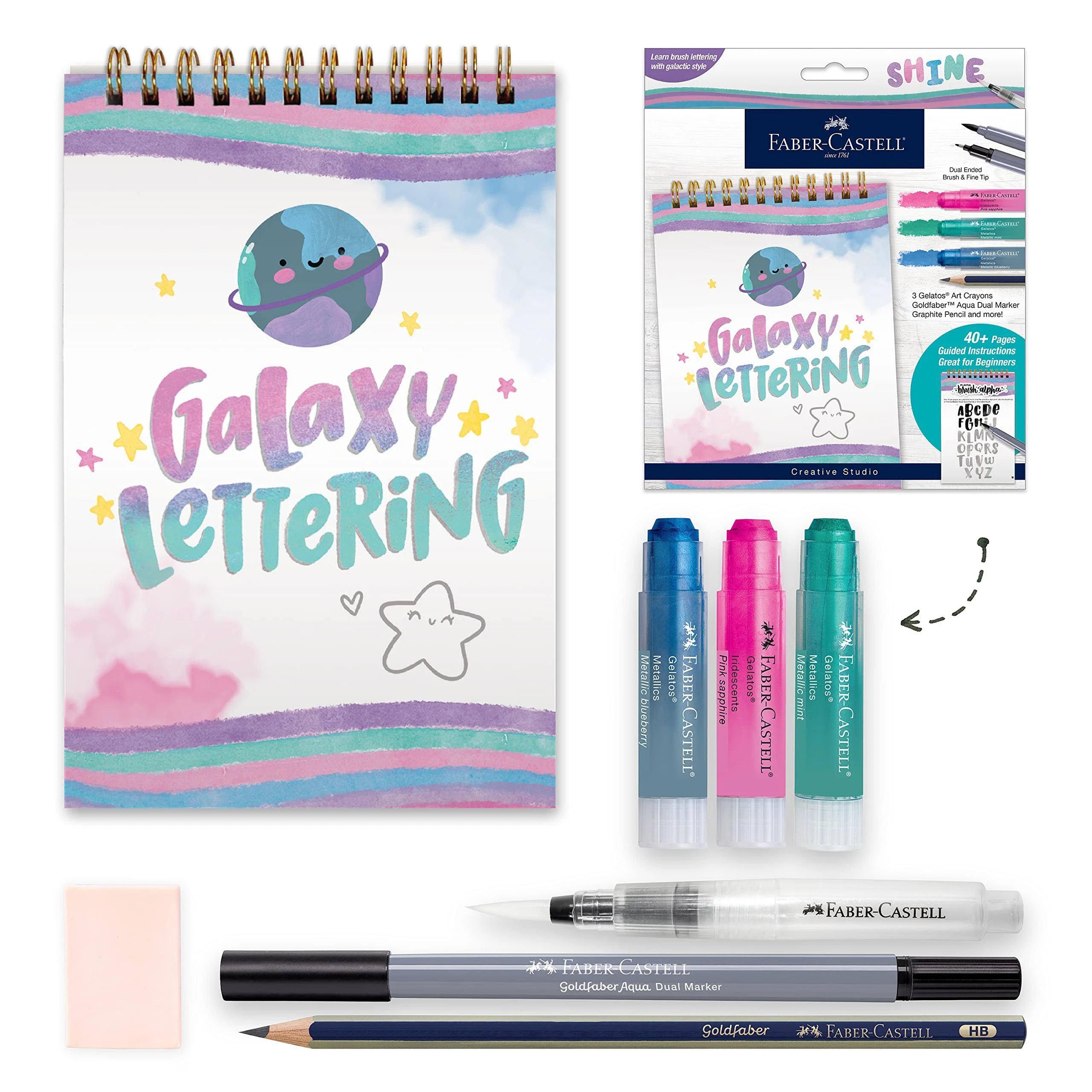 Faber-Castell Galaxy Lettering - Hand Lettering Kit for Teens and Adult Beginners, DIY Kit with 40 Page Activity Book and Art Supplies