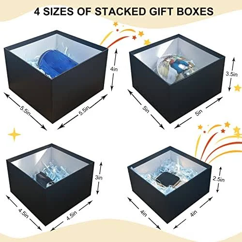 Aubiu Small Square Gift Boxes with Clear Lid (Black)