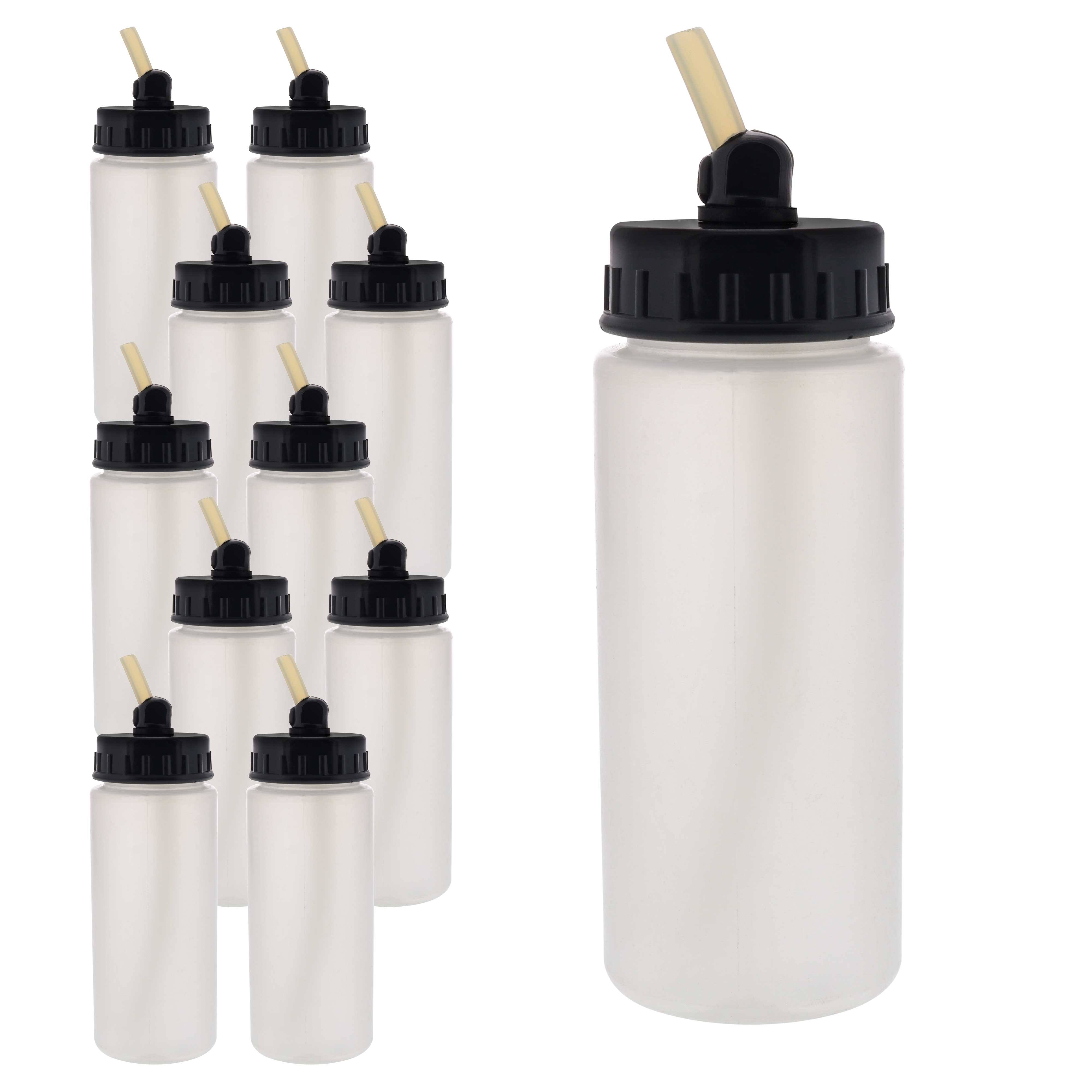 Master Airbrush (Pack of 10) TB-008 Empty 2.7-Ounce (80cc) Plastic Jar Bottles with 30° Down Angle Adaptor Lid Assembly - Fits Dual-Action Siphon Feed Airbrushes, Use with Master, Badger Paasche Iwata