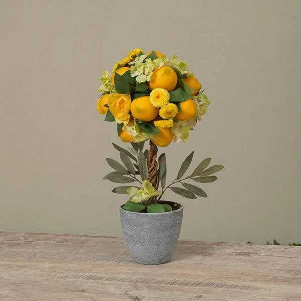 The Gerson Companies Bright Artificial Lemon Topiary Potted Tree, Cheery Home Décor, 8.5 inchDia x 16 inchH, YellowGreenGrey