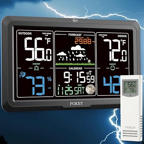 Fokey Wireless Indoor Outdoor Weather Station Thermometer Wireless Clock Digital Home Outdoor Gauge