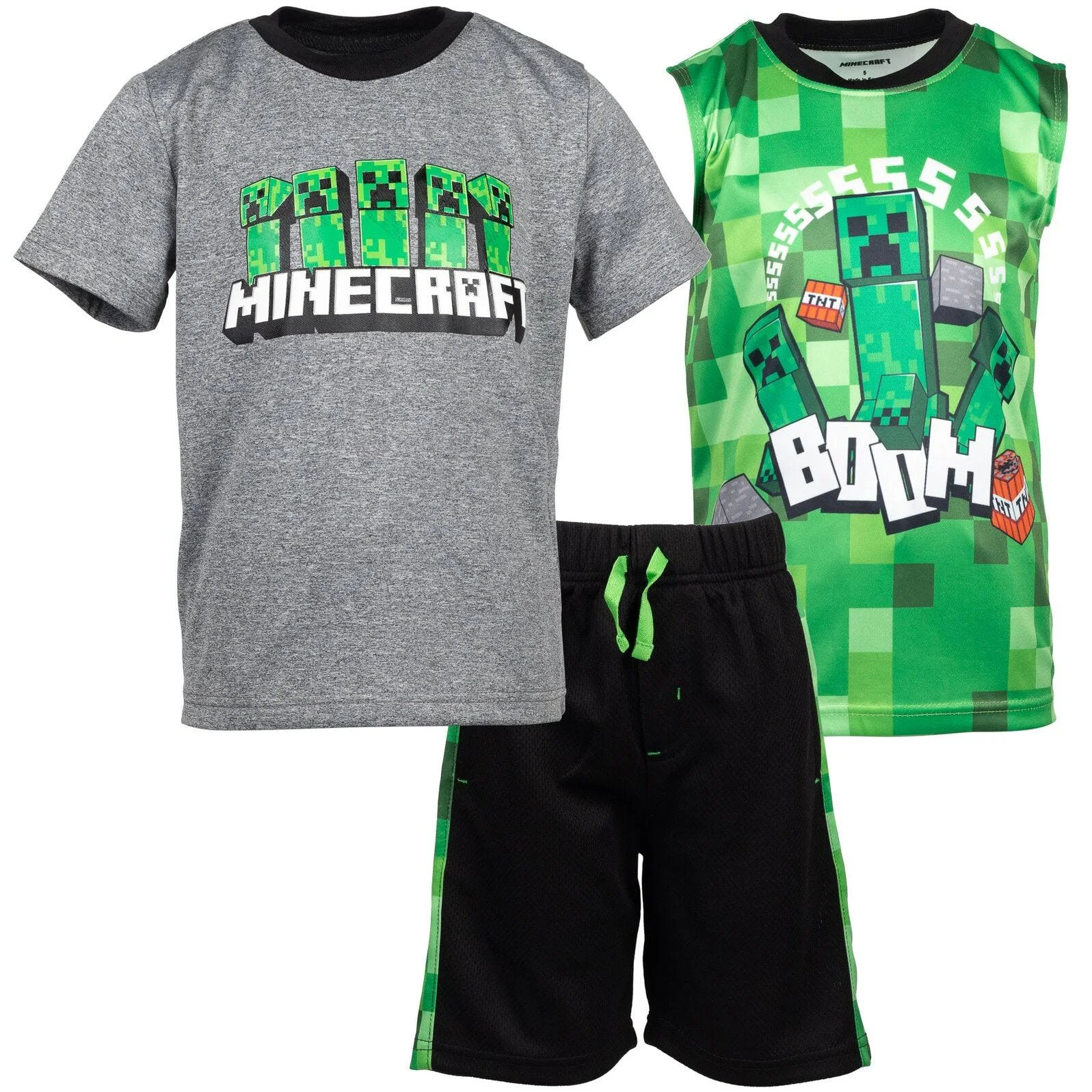 Minecraft Creeper Little Boys Graphic T-Shirt Tank Top Mesh Shorts 3 Piece Outfit ...