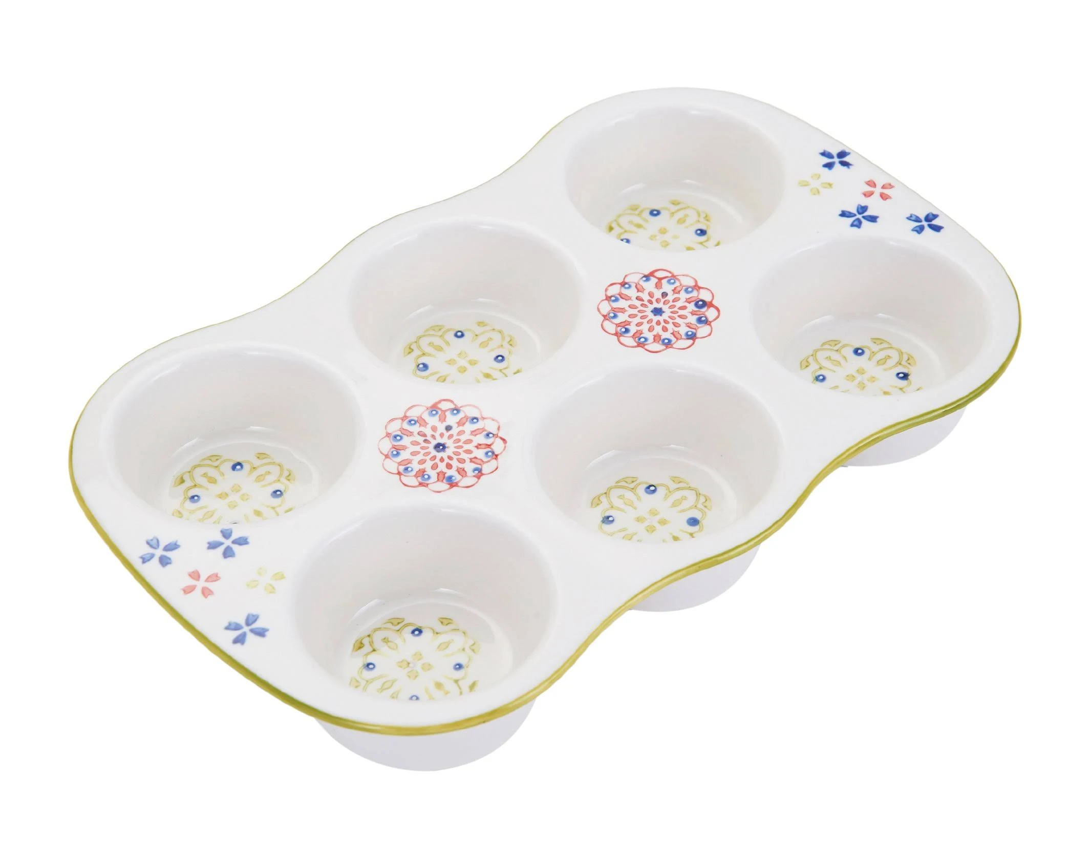 Pfaltzgraff Pink/Green Ceramic Muffin Tray, 12-Inch