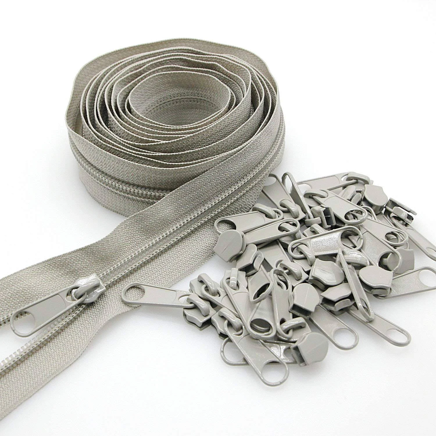 Leekayer #5 Gray Nylon Coil Zippers by The Yards Bulk 10 Yards with 25pcs Sliders for DIY Tailor Sewing Craft,Bag,Luggage,Dress,Sofa Cushion,Pillow(Grey)