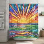 Boho Shower Curtains for Bathroom, Abstract Colorful Sun Shower Curtain, Modern Geometric Sunrise Sunset Polyester Waterproof Fabric Bath Curtain, 72''x72''