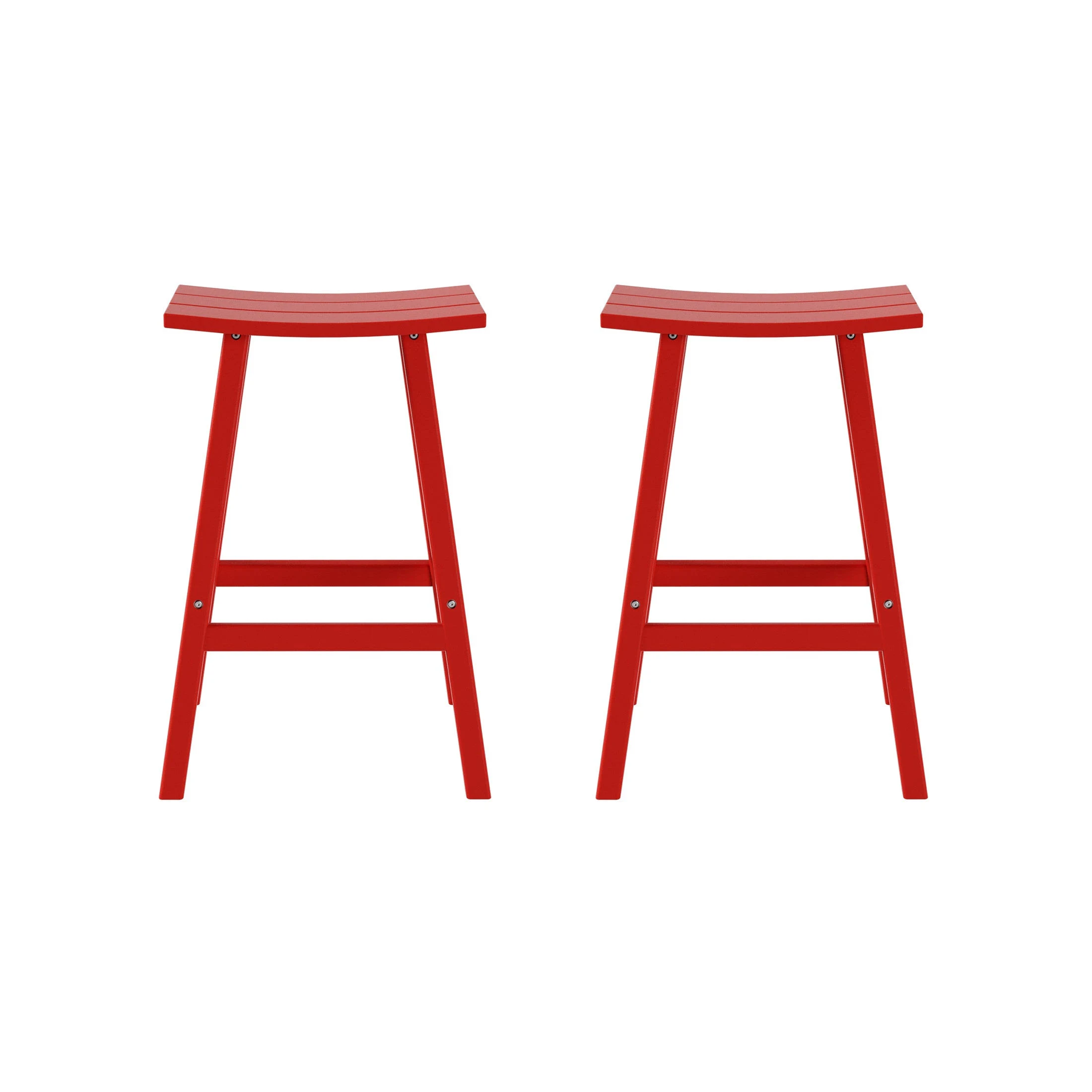 WestinTrends Malibu 29 Inch Outdoor Bar Stools Set of 2, All Weather Resistant Poly Lumber Adirondack Bar Height Stools, Red