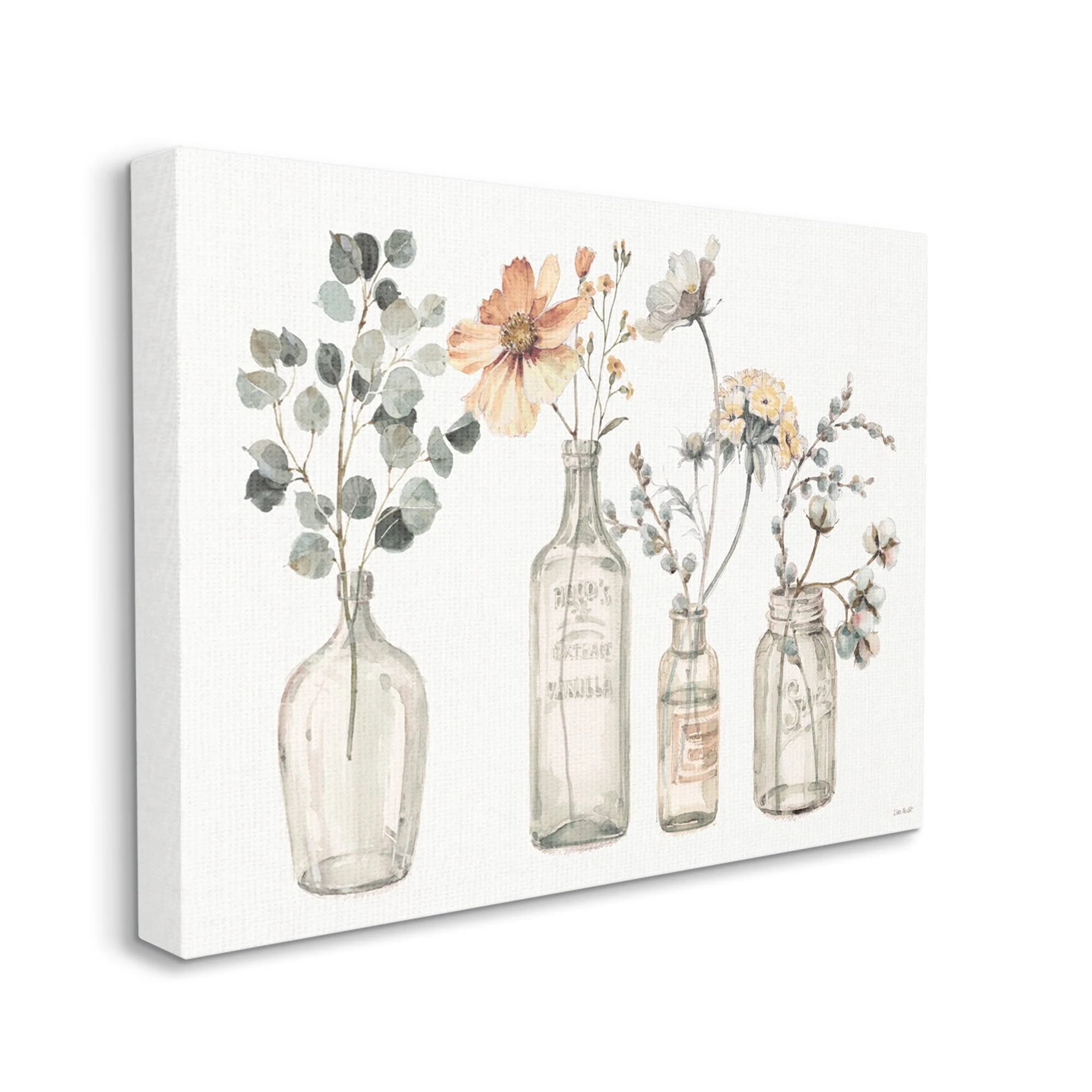 "Antique Floral Bouquets Flowers Glass Jar Painting" by Lisa Audit Unframed Nature Canvas Wall Art Print 30 in. x 40 in.