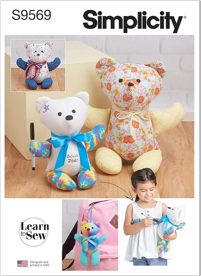 Simplicity Sewing Pattern S9569 - Learn to Sew Plush Memory Bears, Size: OS (One Size)