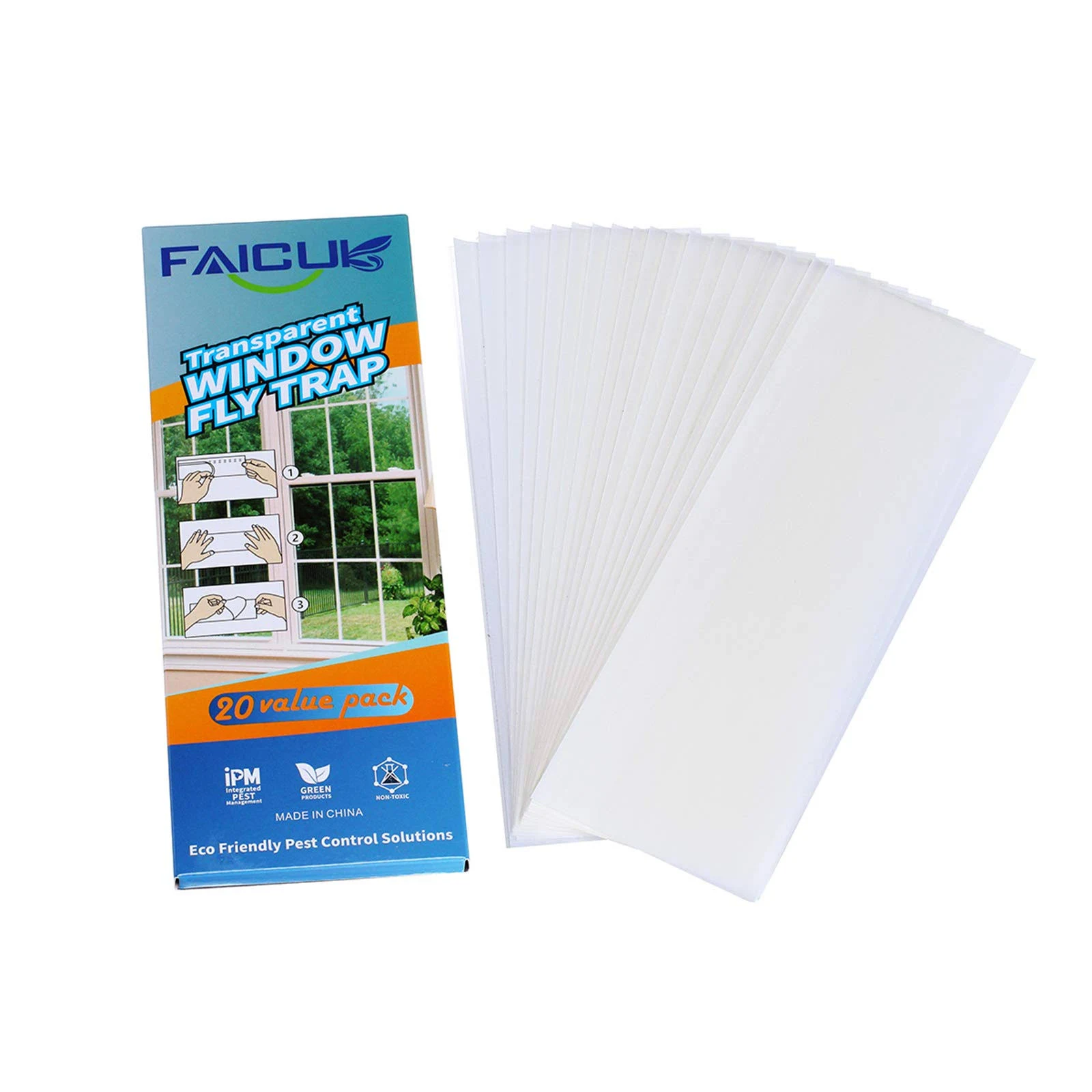 Faicuk 20-Pack Clear Window Fly Traps Sticky Fly Strip for Indoor Houseflies Nontoxic and Pesticide-Free