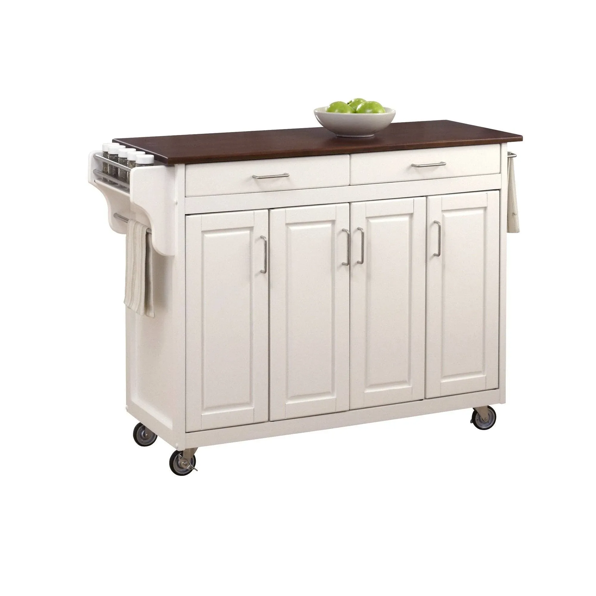 Create-a-Cart White Kitchen Cart with Cherry Wood Top