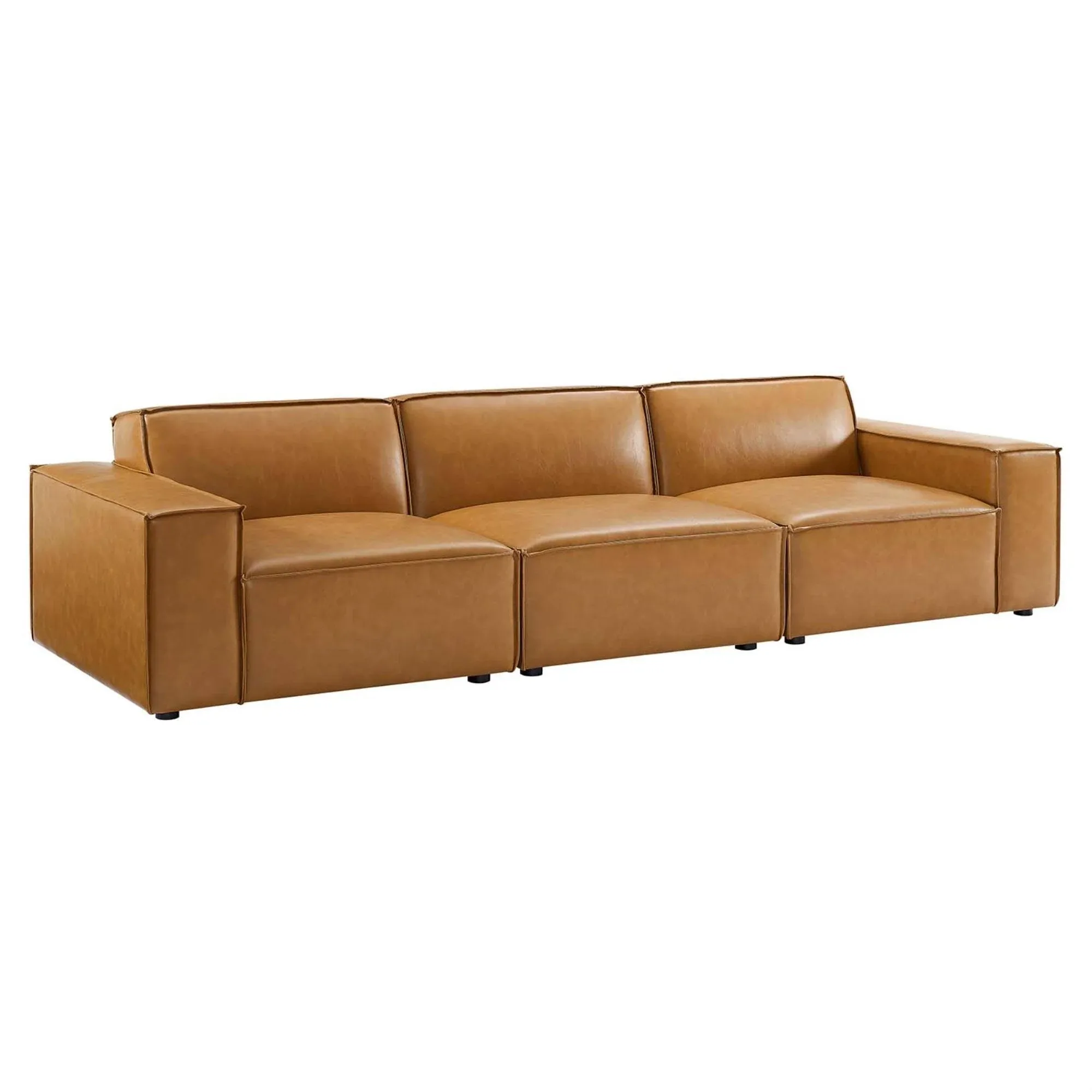 Restore Vegan Leather 3-Piece Sofa, Tan - Contemporary - Sofas - by VirVentures | Houzz