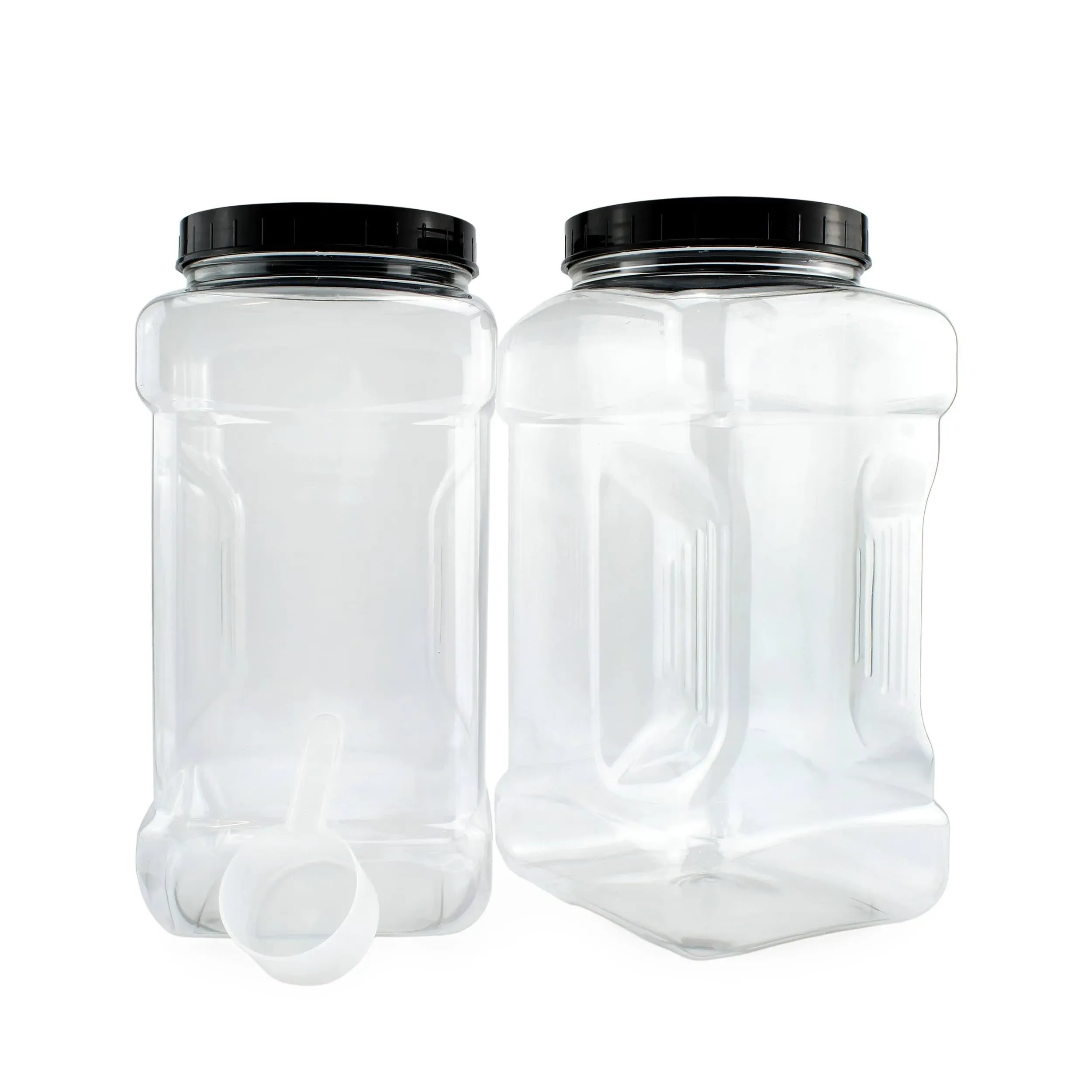 Square Gallon Square Clear Plastic Canisters 2pk; W Protein Powder Scoops/Labels