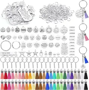 350Pcs Motivational Keychain Accessories Set, Inspirational Words Charms Tassels