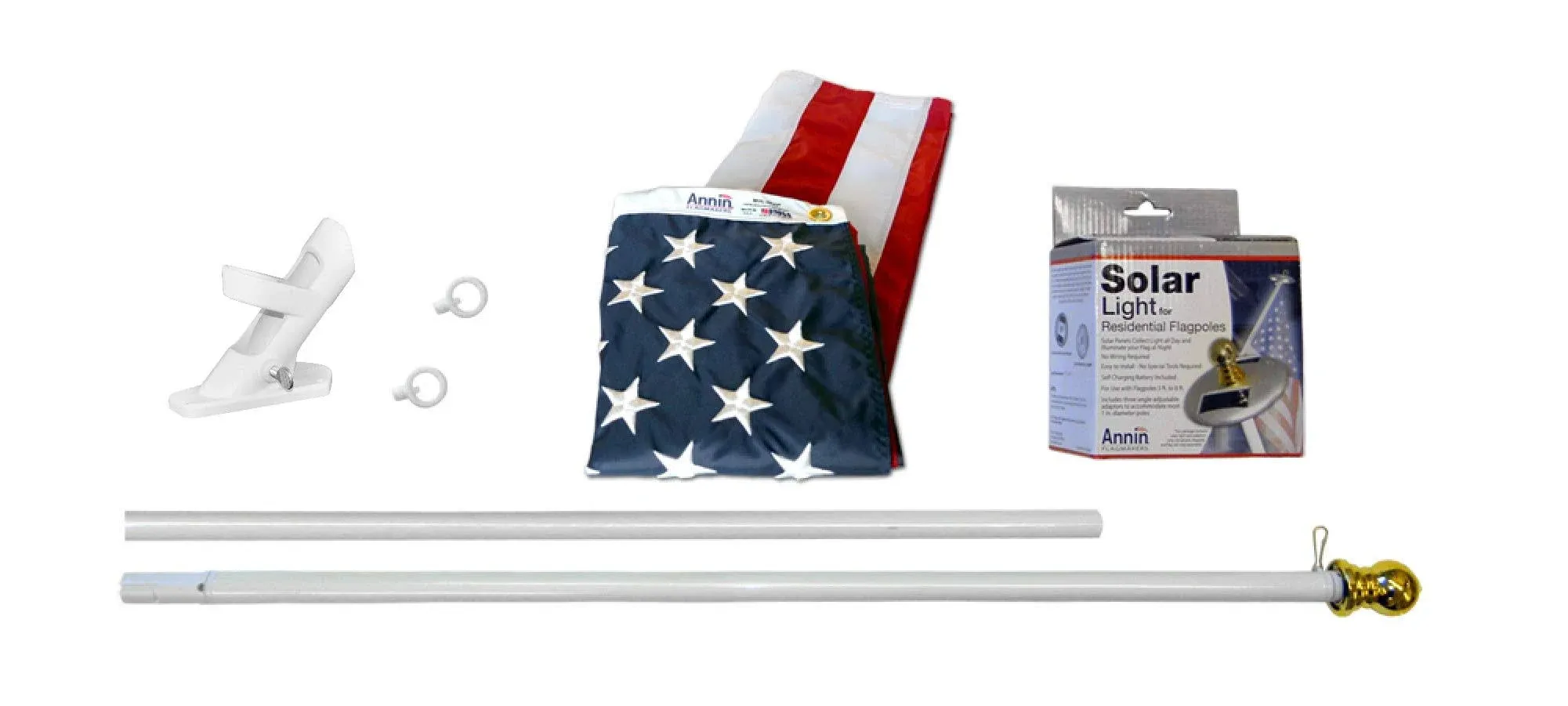 Annin American Flag and Spinner Flagpole Set, 6 ft. Aluminum Pole, LED