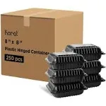 8&#039;&#039; X 8&#034; Black PP Hinged Container, 3 Compartment - 250 Ct