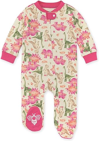 Burt's Bees Baby Girls Pajamas, Sleep and Play Loose Fit, 100% Organic Cotton Soft One-piece PJs, Sizes NB to 6-9 Months