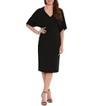 London Times Short Sleeve V-Neck Scuba Crepe Sheath Dress - 4