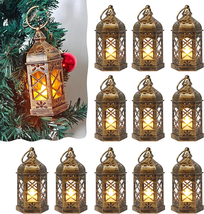 Mini Lantern Decorative 12Pcs Small Lanterns with LED Candle, Halloween Decorati