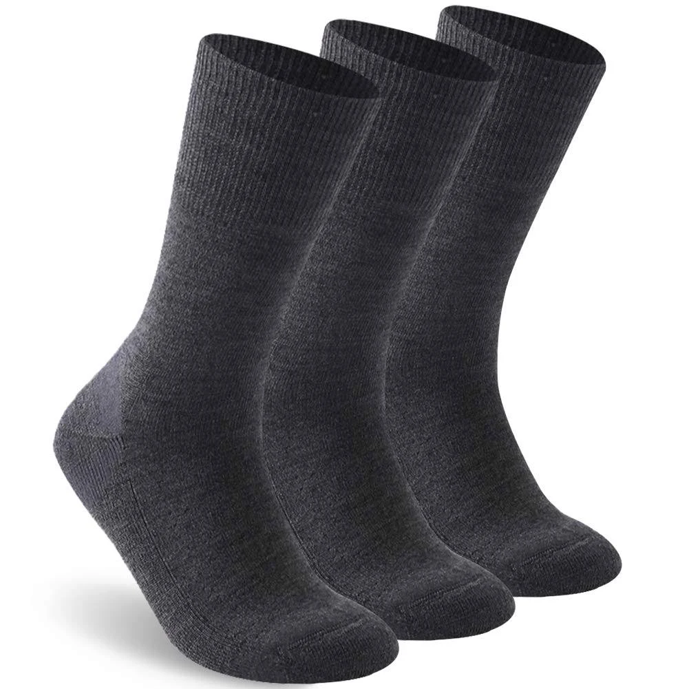 Facool Diabetic Socks for Men Women, Merino Wool Non-Binding Top Crew Socks with Cushion Sole, Seamless Toe 3 Pairs