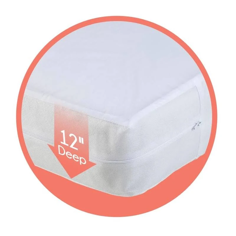 Home Expressions Zippered Mattress Protector 12" Deep Waterproof Mattress Cover ...