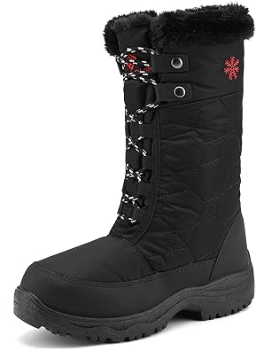 Dream Pairs Women's Warm Faux Fur Lined Mid Calf Winter Snow Boots Goose Black Size 8