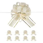 10 PCS Large Pull Bow Gift Wrapping Bows, Pull Bow with Ribbon for Wedding Gift Baskets, Party Gift Wrap Bows, Presents Decorating Bows (White)