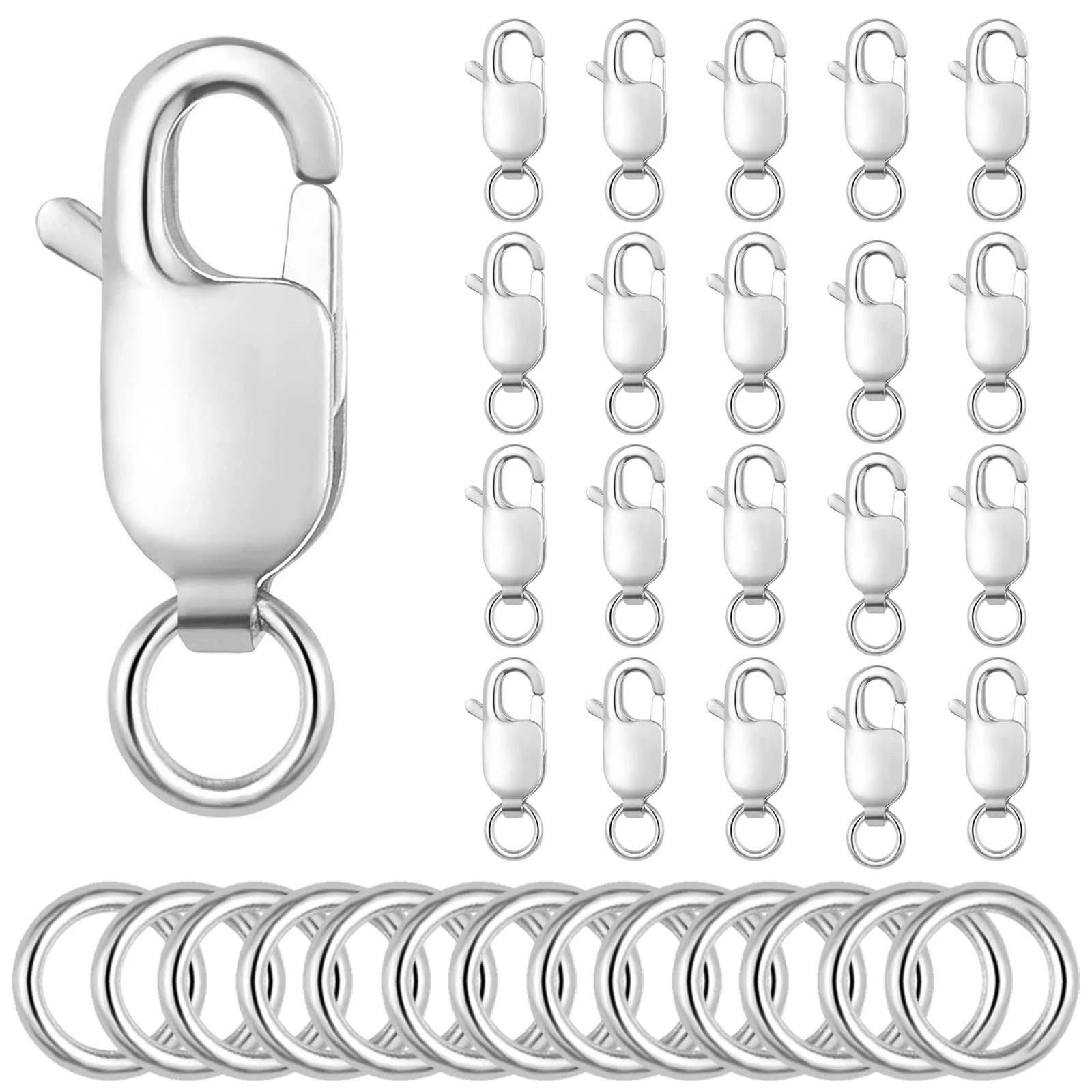 Lobster Claw Clasp with Closed Jump Rings for DIY Necklaces Bracelets Or Jewelry Making,4Pcs 925 Sterling Silver 12mm(0.47inch) Made in Italy