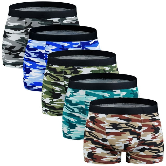 ASUDESIRE Men s Underwear Boxer Briefs Trunks 5 Pack Soft Cotton Low-rise Underpant-Wal-Camouflage-XXL