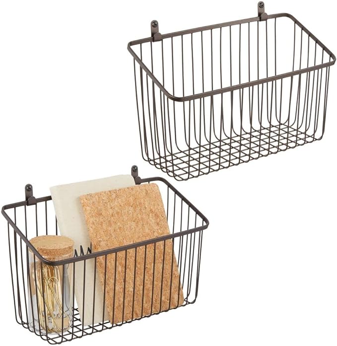 mDesign Small Metal Wire Wall Mount Hanging Storage Basket Bin, 2 Pack, Bronze ...