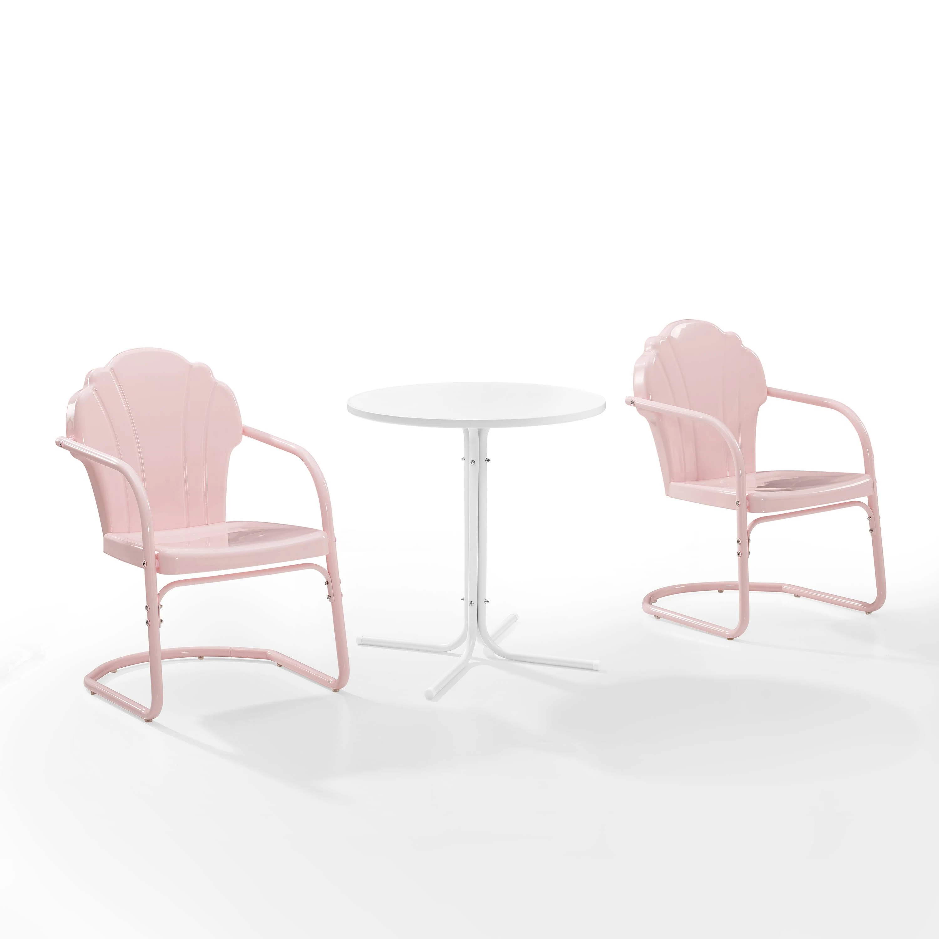 Crosley Furniture - Tulip 3 Piece Outdoor Bistro Set Pastel Pink Gloss /White Satin - Bistro Table & 2 Chairs - KO10010PI