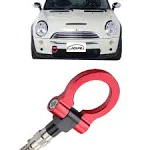 JGR Red Front Bumper Tow Hook Bolt on Aluminum Sport Racing Accessories Tow Eye Hook Hinge Compatible with Mini Cooper R50 R51 R52 R53 R55 R56 R57 R58 R59 1st Gen & 2ed Gen