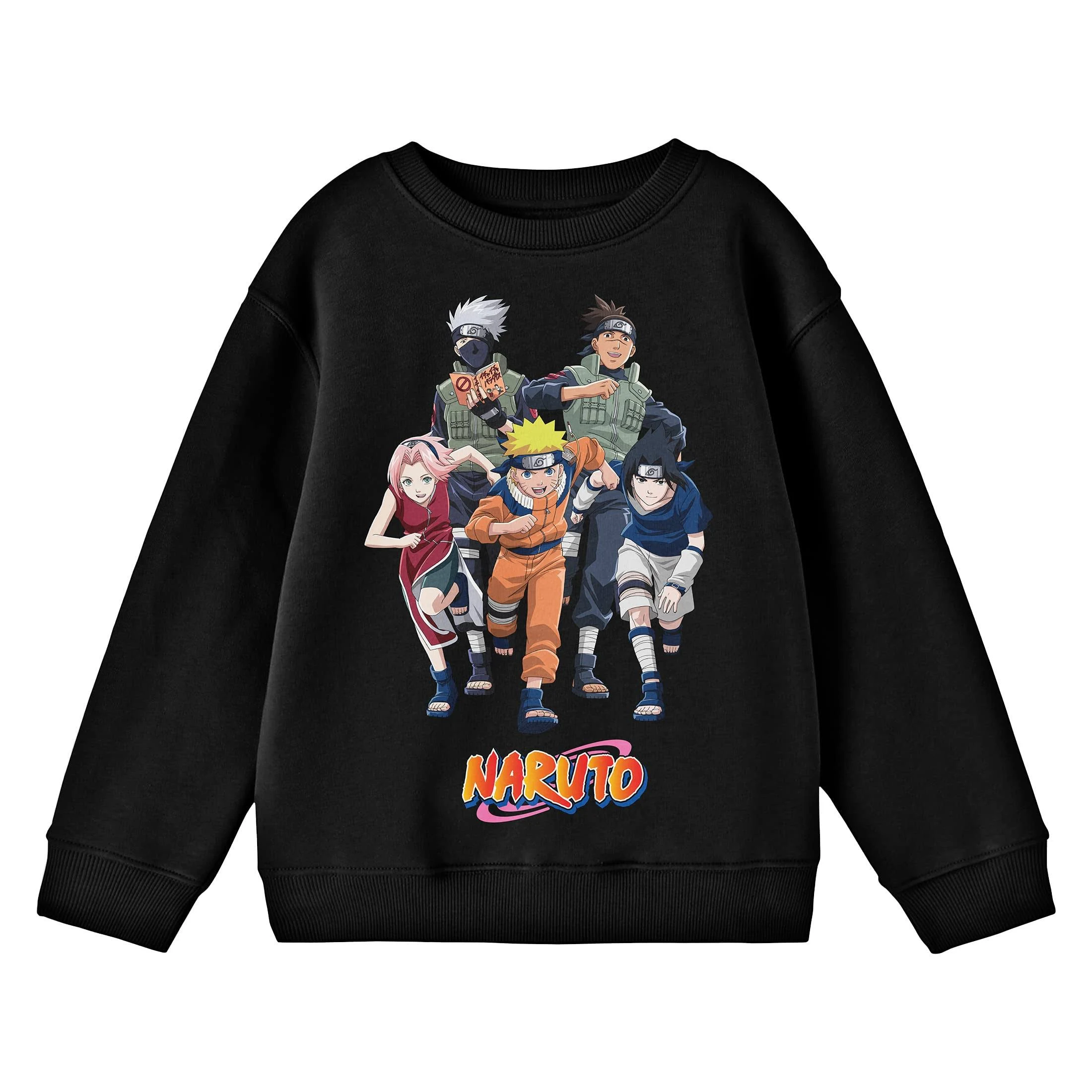 Naruto Classic Character Art and Logo Youth Black Crew Neck Sweatshirt