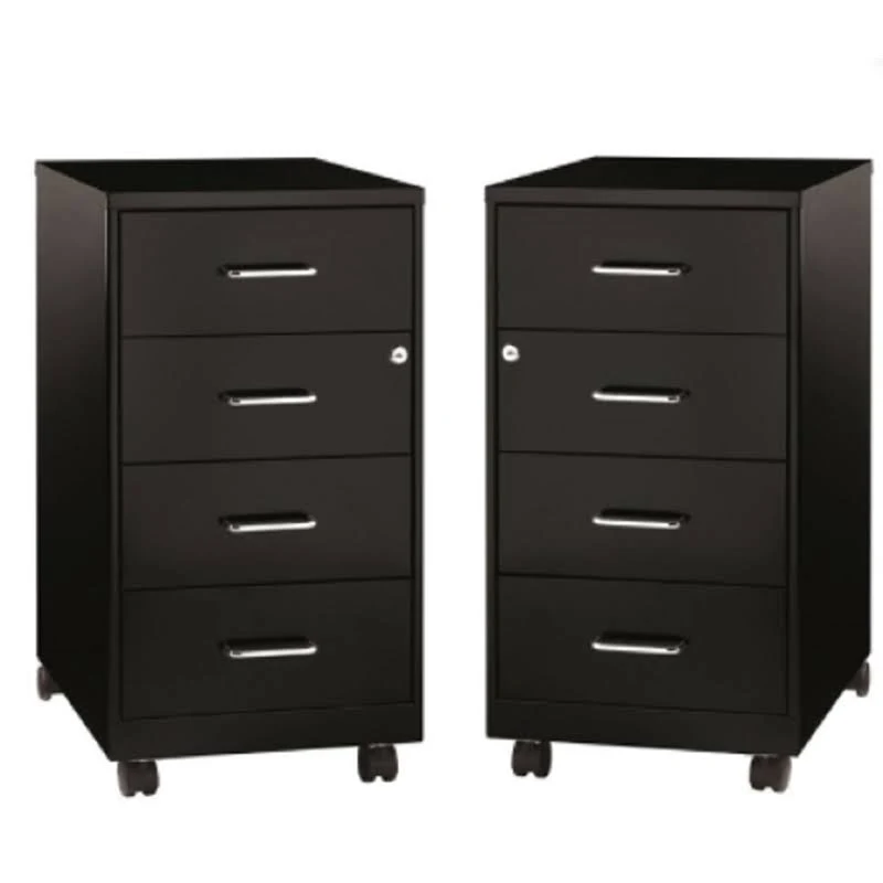 Home Square 2 Piece Mobile Metal Storage Cabinet Set with 4 Drawer in Black