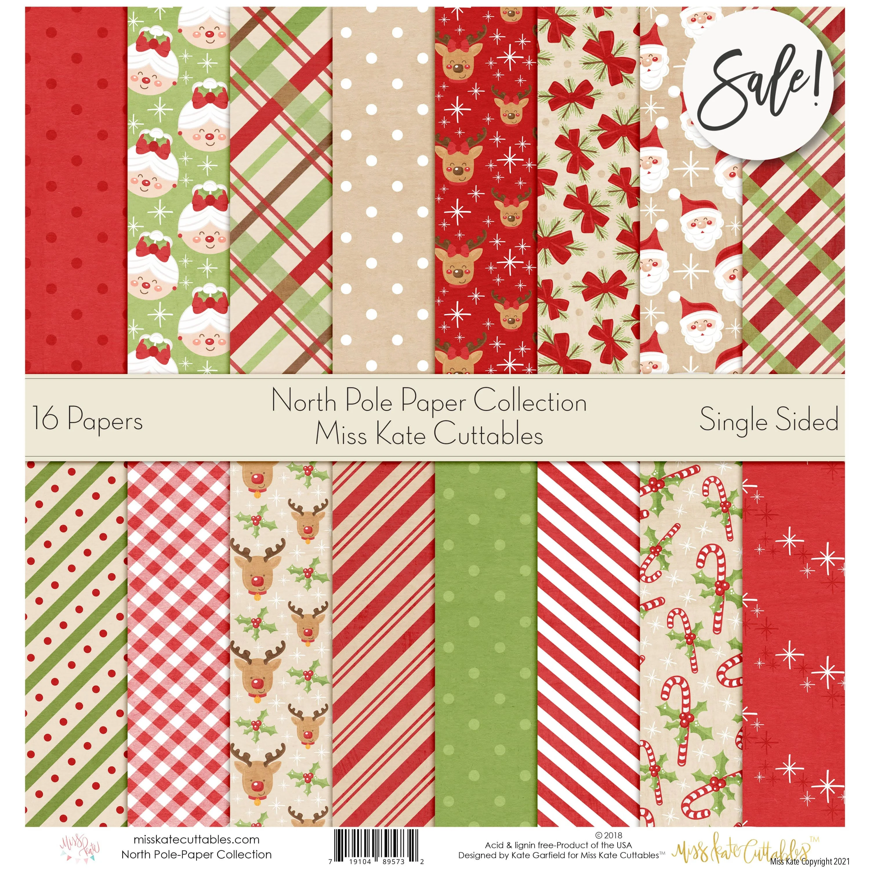 Pattern Paper Pack - North Pole - Scrapbook Premium Specialty Paper Single-Sided 12"x12" Collection Includes 16 Sheets - by Miss Kate Cuttables