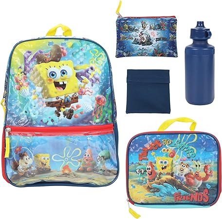 Spongebob Squarepants Kids Cartoon Movie 5-Piece Backpack accessories Set for boys