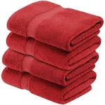 SUPERIOR Egyptian Cotton Pile Bath Towel Set of 4, Ultra Soft Luxury Towels, Thick Plush Essentials, Absorbent Heavyweight, Guest Bath, Hotel, Spa, Home Bathroom, Shower Basics, Red