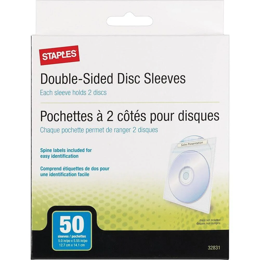 Staples CD/DVD Sleeves (50 Pack)