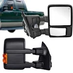 Towing Mirrors Left & Right Pair for 08-16 F-250 F-350 F-450 F-550 SUPER DUTY,POWER HEATED W/AMBER SIGNAL, Covex Lens, BLACK Mirror Driver Passenger LH RH Replacement