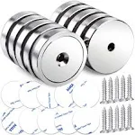 LOVIMAG Neodymium Cup Magnets,110LBS Holding Force Strong Rare Earth Magnets with Heavy Duty Countersunk Hole and Double Sided Adhensive&Stainless Screws for Refrigerator Magnets,Office etc,Pack of 6