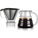 Melior Pour over Borosilicate Glass Coffee Dripper with Carafe Lid and Stainless